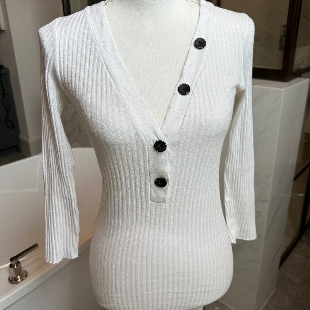 COPY - Enzo Costa Military Rib Cotton Henley in White, Size S